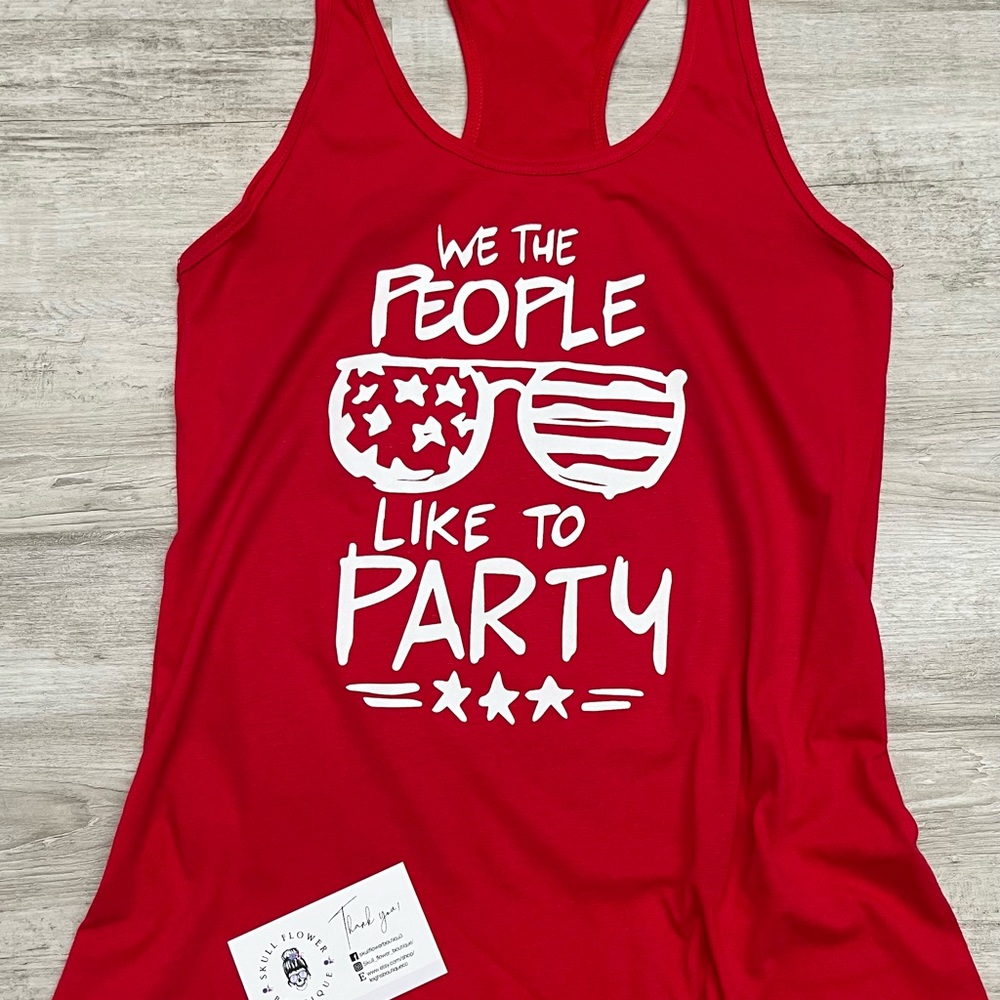 We the people, like to party. Starts and stripes sunglasses. Size large.